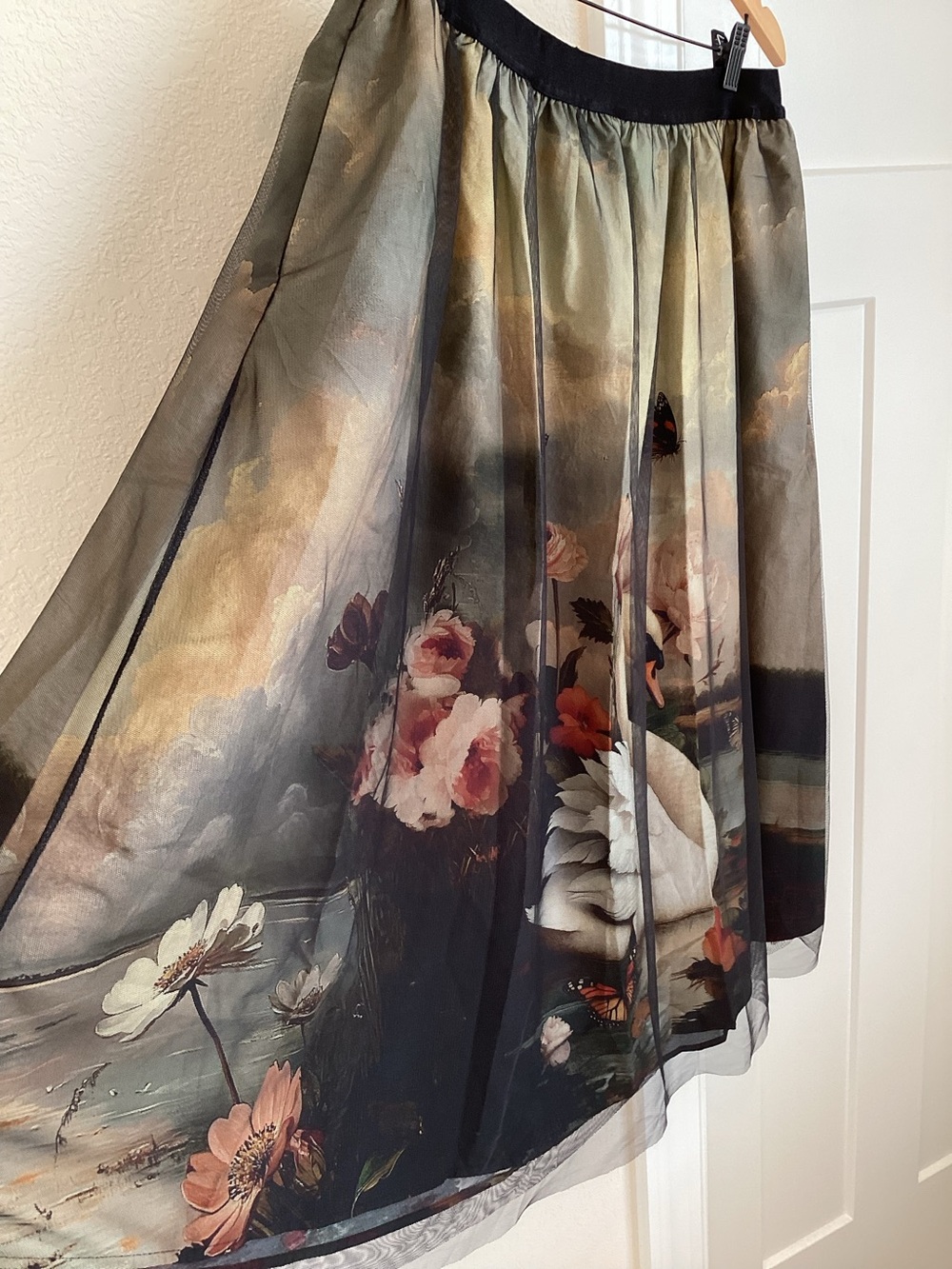 Anthropologie Wondernight Midi Skirt NEW Black Swan Art XL - Picture 6 of 16